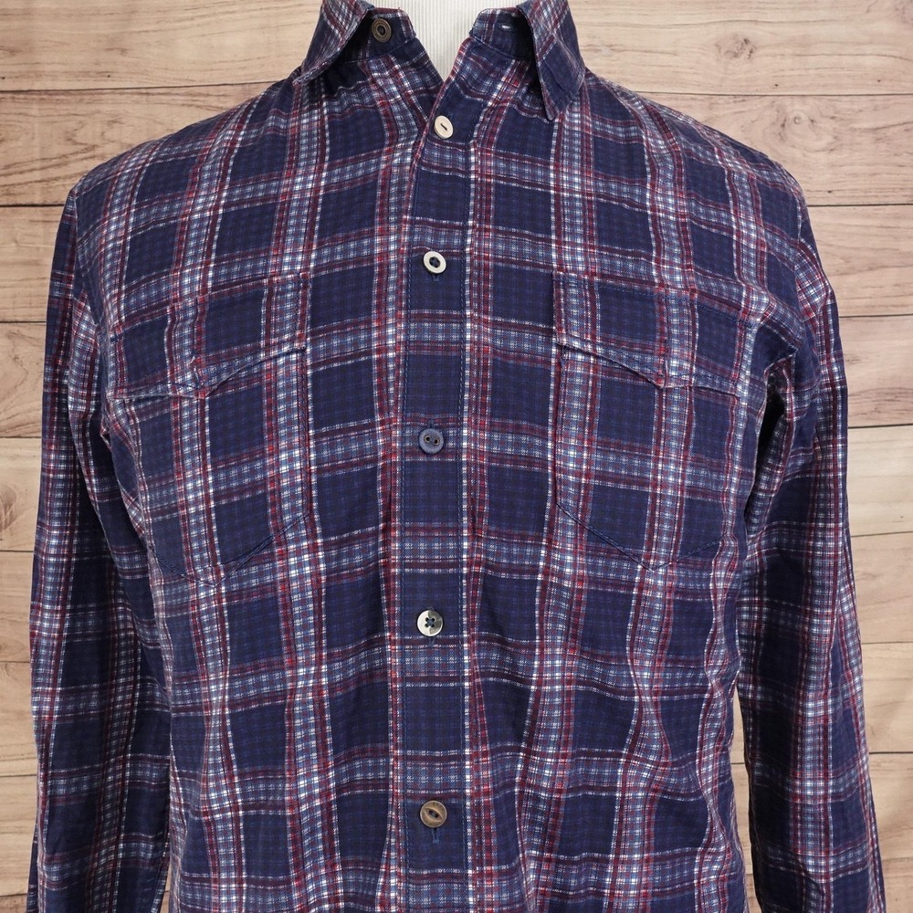 Hugo Boss Shirt Mens M Blue Plaid Long Sleeve Button-Up Slim Fit Cotton Casual